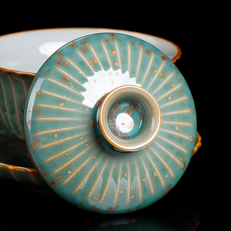 Buddha Stonesレトロ釉窯変陶器 蓋碗三彩 ティーカップ カンフーティーカップ＆ソーサー 蓋付き