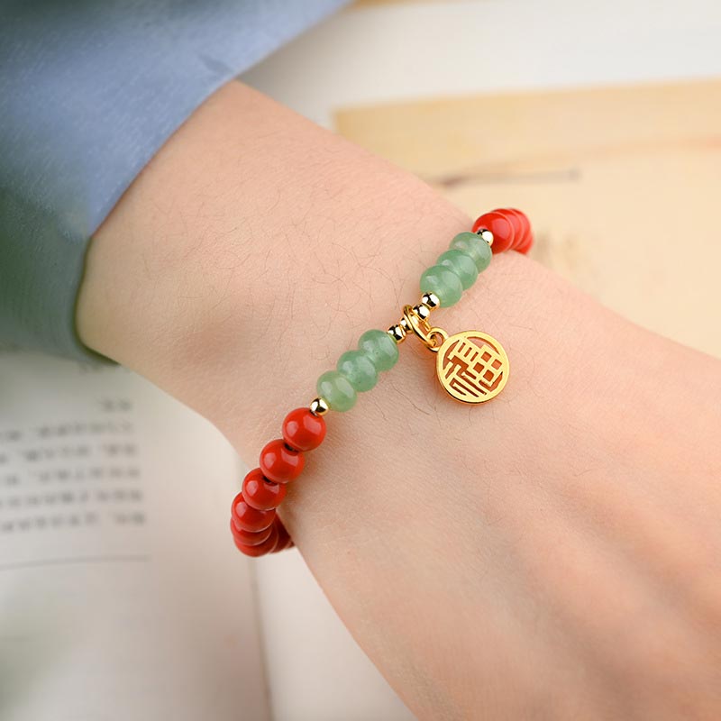Buddha Stonesチベット辰砂グリーンアベンチュリン幸運ブレスレットネックレス
