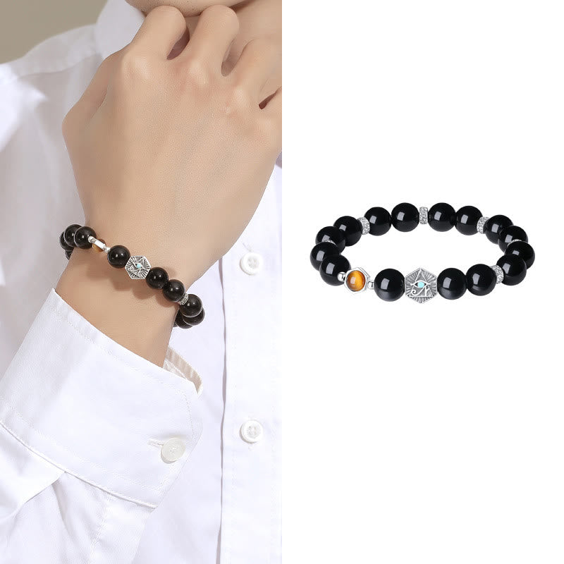 Buddha Stones925 スターリングシルバー ブラックオブシディアン タイガーアイ プロビデンスの目 浄化ブレスレット - image 9
