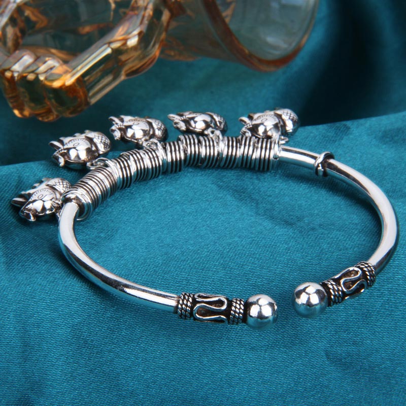 Buddha Stones925スターリングシルバー エレファント強さブレスレットバングル