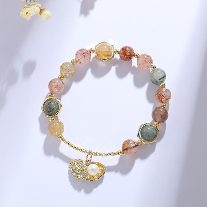 Buddha Stones天然 カラフル ルチルクォーツ シェル 保護 ビーズ ブレスレット