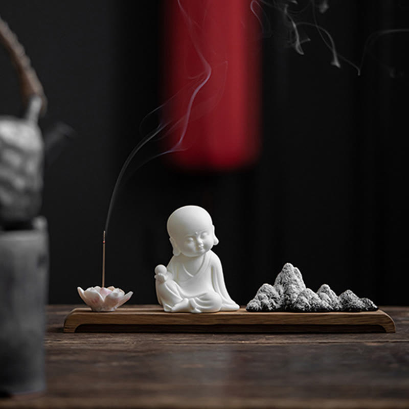 Buddha Stones蓮の花 如来 観音 観音 地蔵菩薩 瞑想 陶器 スティック 香炉 装飾