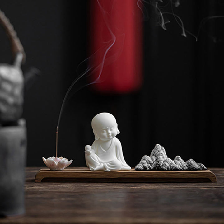 Buddha Stones蓮の花 如来 観音 観音 地蔵菩薩 瞑想 陶器 スティック 香炉 装飾