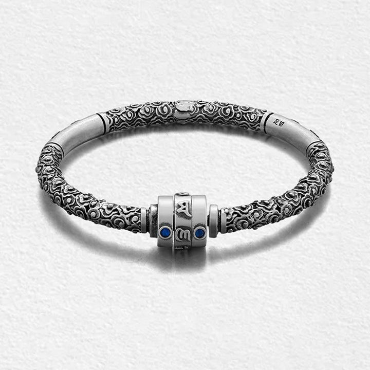 Buddha Stones990 スターリングシルバー チベットの吉兆の雲オーム・マニ・パドメ・フム彫刻 創造性 ブレスレット バングル