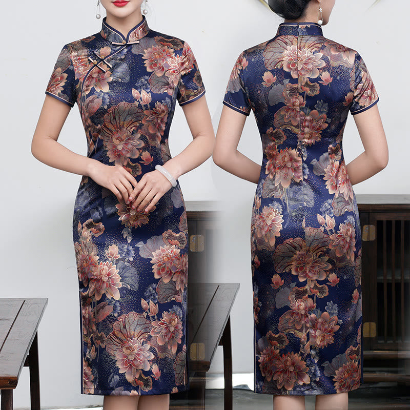 Buddha Stonesレトロ花蓮牡丹羽プリントチャイナドレスレディースチャイナドレス - 紫蓮 - US16、 UK/AU20、 EU48 (5XL) - image 14