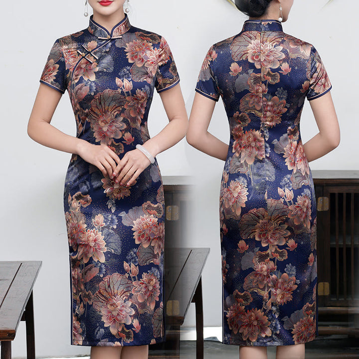Buddha Stonesレトロ花蓮牡丹羽プリントチャイナドレスレディースチャイナドレス - 紫蓮 - US16、 UK/AU20、 EU48 (5XL) - image 14