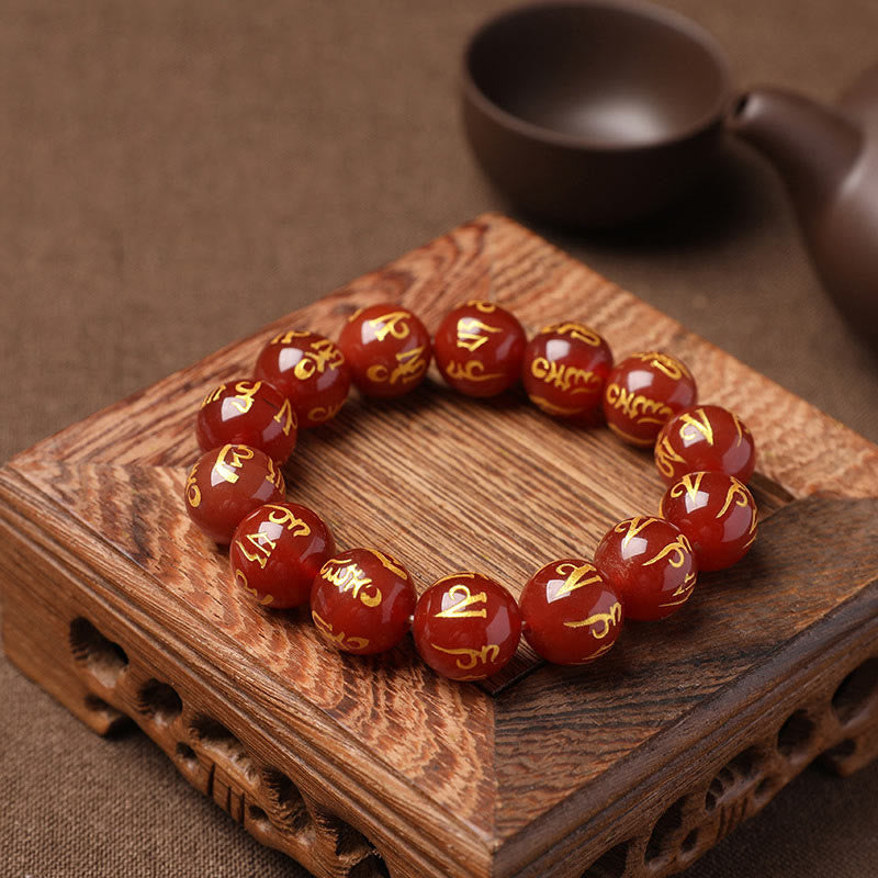 Buddha Stonesチベット ホワイトクリスタル ブラックオニキスオーム・マニ・パドメ・フム瞑想ブレスレット