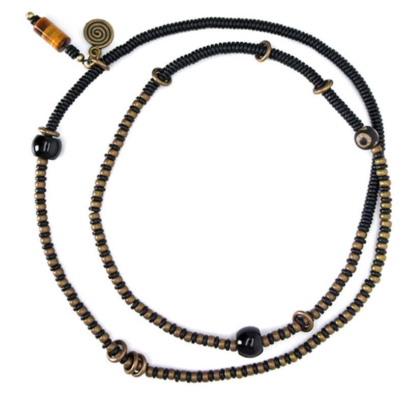Buddha Stones黒檀 木製 Dzi ビーズ 銅 平和 カップル ブレスレット ネックレス ペンダント