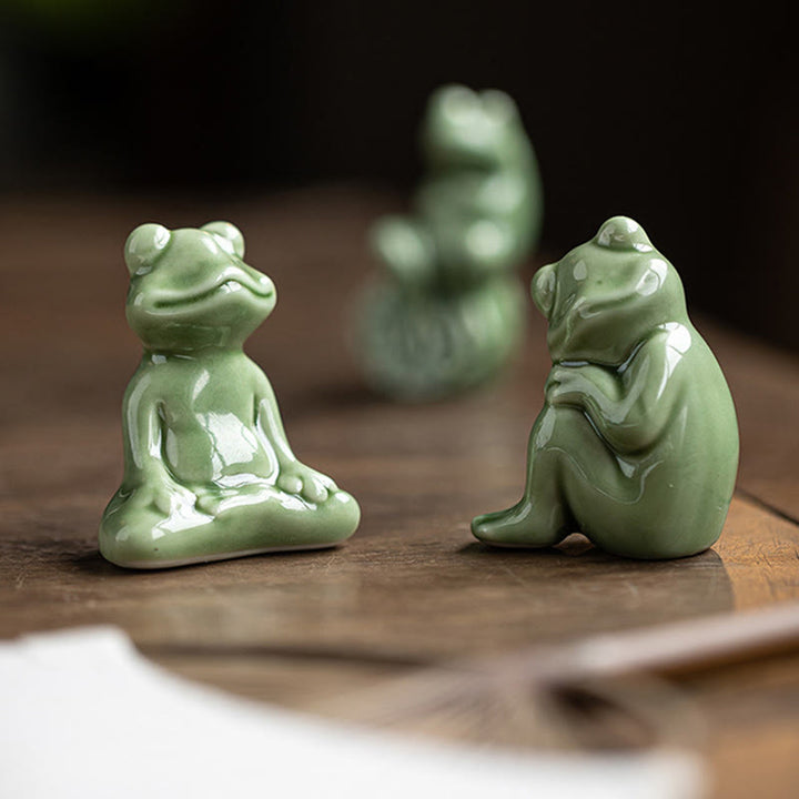 Buddha Stonesミニ 小型 瞑想 蓮 休憩 カエル 陶器 富 幸運 家庭用 ティーペット 置物 装飾