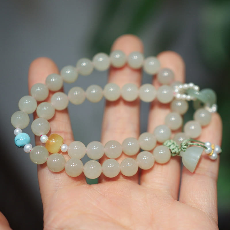 Buddha Stones 925スターリングシルバー 和田翡翠ダブルピース平和のお守りチャーム蓮の幸運ダブルラップブレスレット