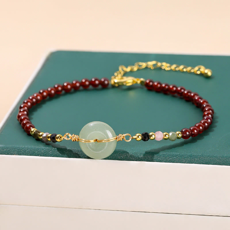 Buddha Stones天然ガーネットピースバックルビーズカームブレスレット