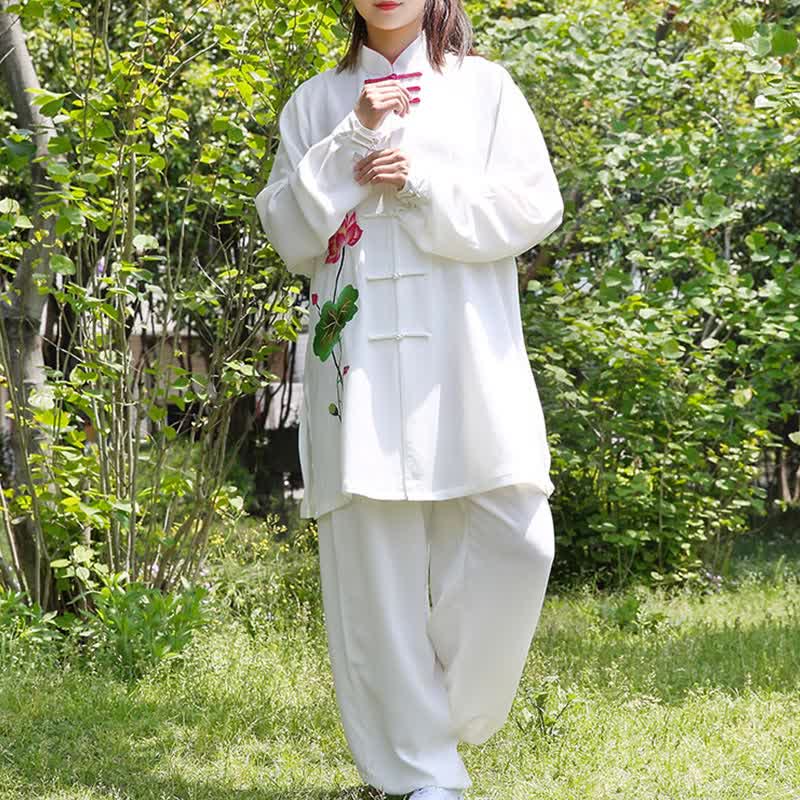Buddha Stones蓮の花 葉模様 太極拳 瞑想 祈り スピリチュアル 禅 練習 服 レディース セット - image 9