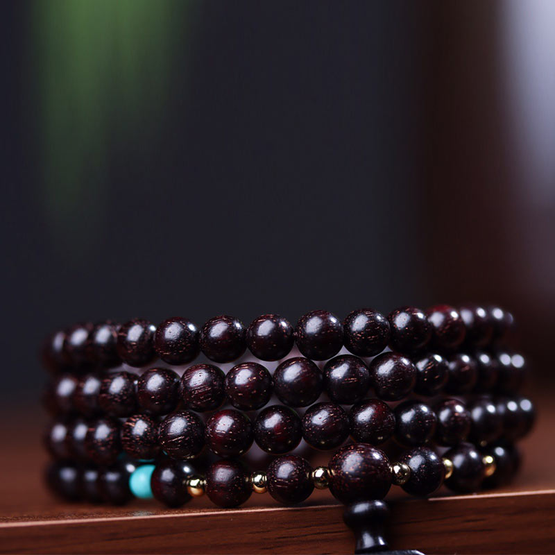 Buddha Stones 108Malaチベット小葉紅檀蓮華バランスブレスレット