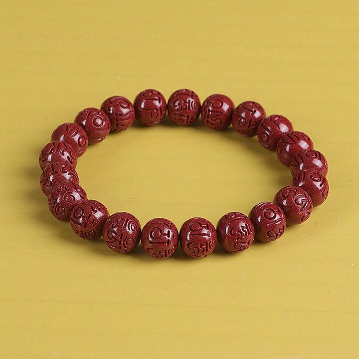 Buddha Stones天然 ダブル 貔貅 辰砂オーム・マニ・パドメ・フム富と幸運のビーズブレスレット