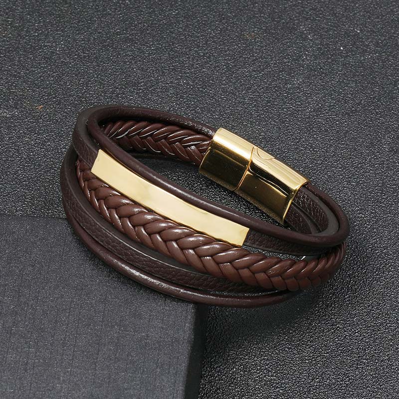 Buddha Stonesシンプルデザイン チタン鋼 レザー 幸運ブレスレット