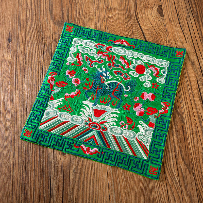 Buddha Stones鳳凰龍 麒麟刺繍 カップマットパッド ティーカップコースター カンフーティーマット
