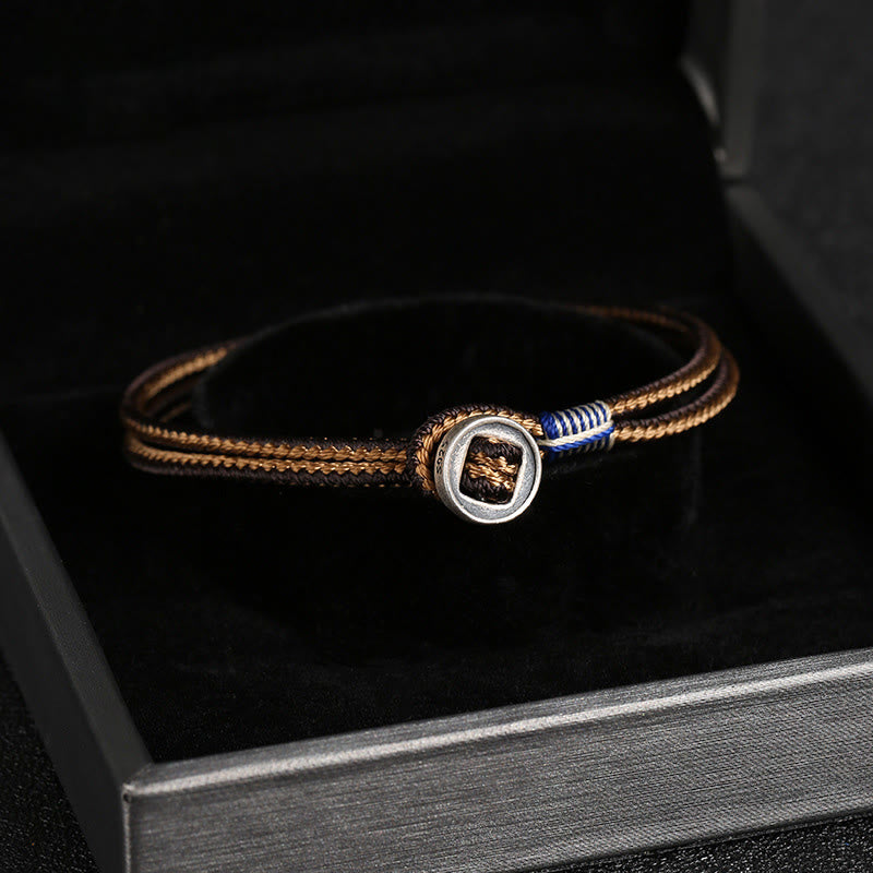 Buddha Stones 925スターリングシルバー 守護 編み込みロープブレスレット（ボタン留め） ハンドメイド