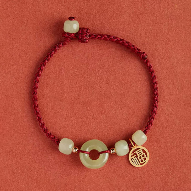 Buddha Stonesラウンドピース平和のお守りチャーム翡翠蓮幸福豊穣富ストリングブレスレット