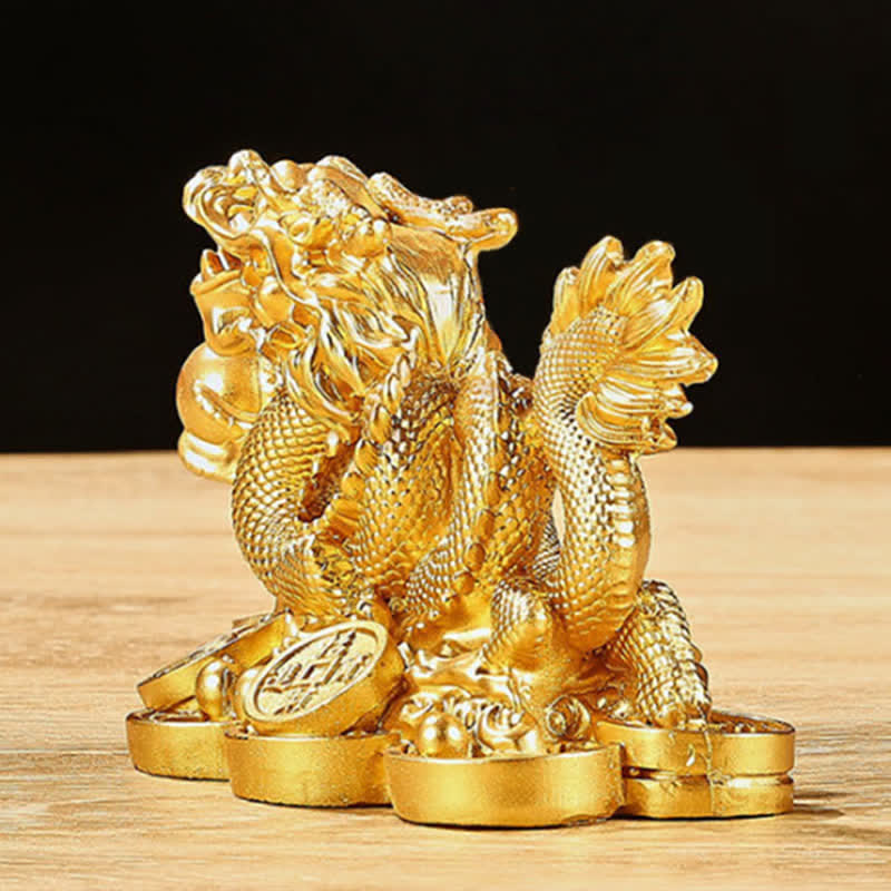 Buddha Stones風水 龍 銅貨 富と成功の幸運 装飾