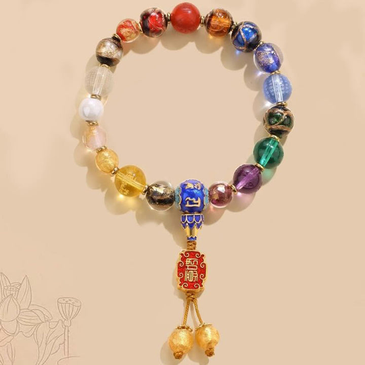 Buddha Stonesチベット カラフル 香灰 リュウリ ガラスビーズOm Mani Padme Humドルジェヴァジュラ 18ビーズ リストMala