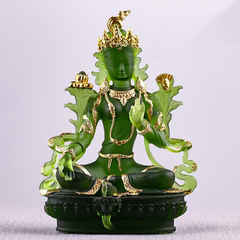 Buddha Stonesグリーンターラ ハンドメイド リュウリ クリスタル アートピース 守護 自宅 オフィス 像 装飾 - image 0