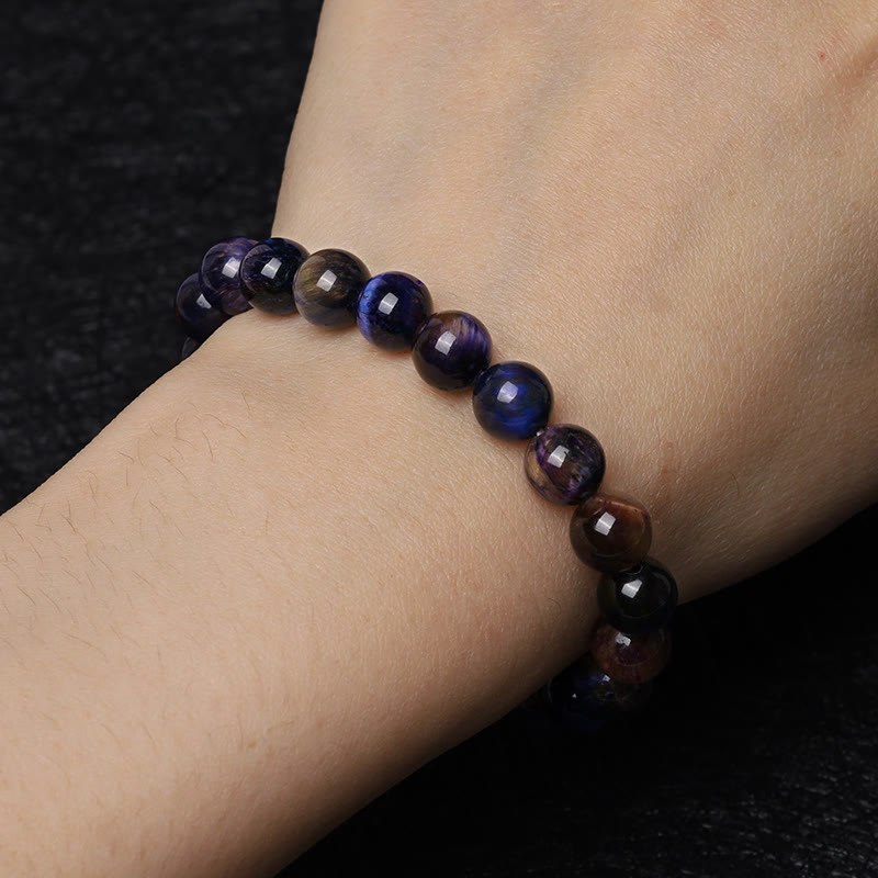 Buddha Stones天然パープルタイガーアイ保護力ブレスレット
