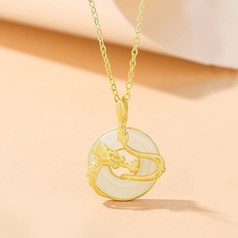 Buddha Stones925 スターリングシルバー 龍年 和田翡翠 ゴールデンドラゴン フェニックス 平和バックル 幸運ネックレスペンダント