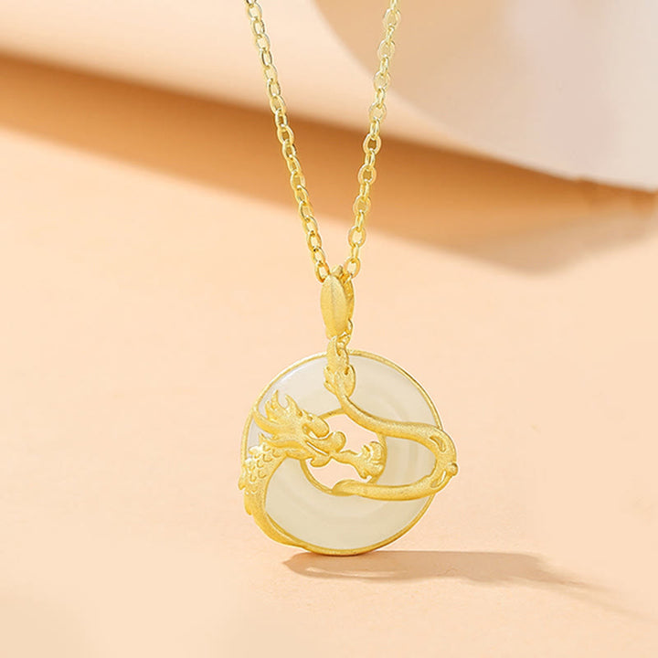 Buddha Stones925 スターリングシルバー 龍年 和田翡翠 ゴールデンドラゴン フェニックス 平和バックル 幸運ネックレスペンダント