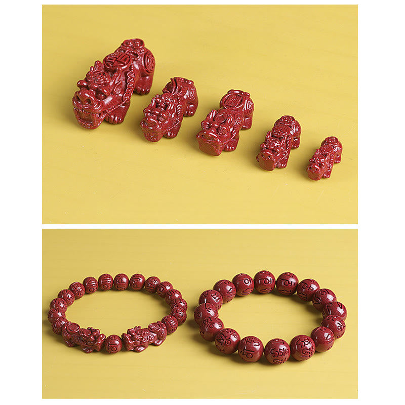 Buddha Stones天然 ダブル 貔貅 辰砂オーム・マニ・パドメ・フム富と幸運のビーズブレスレット