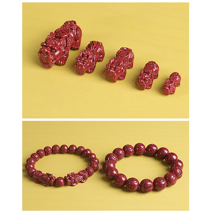 Buddha Stones天然 ダブル 貔貅 辰砂オーム・マニ・パドメ・フム富と幸運のビーズブレスレット
