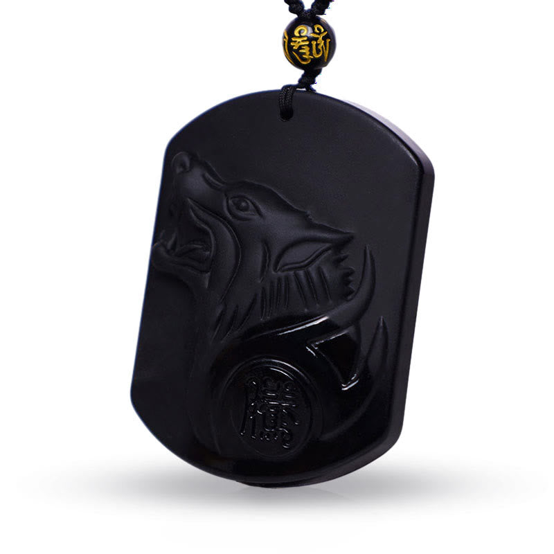 Buddha Stones黒曜石 ウルフ浄化ペンダントネックレス