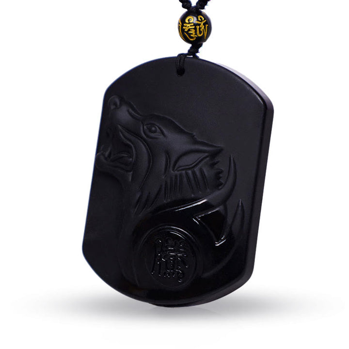 Buddha Stones黒曜石 ウルフ浄化ペンダントネックレス