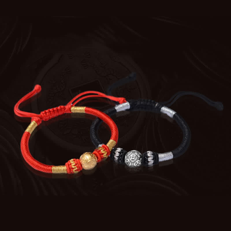Buddha Stones999 スターリングシルバー ラウンド銅貨 守護 幸運 ビーズ ストリングブレスレット