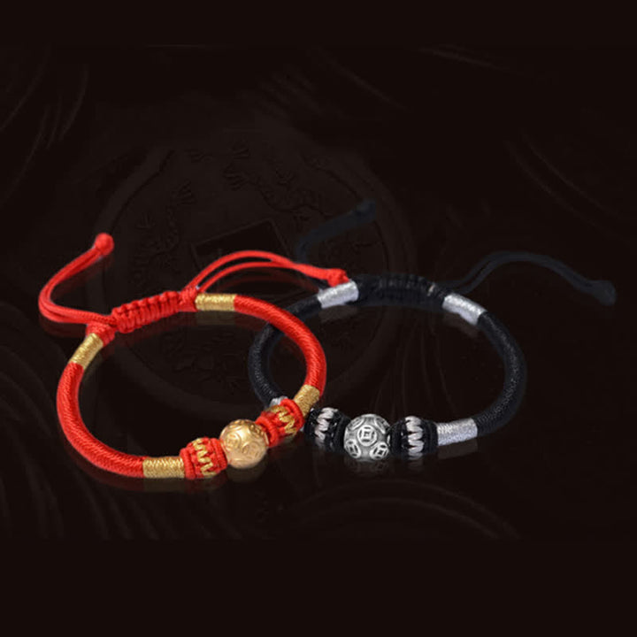 Buddha Stones999 スターリングシルバー ラウンド銅貨 守護 幸運 ビーズ ストリングブレスレット