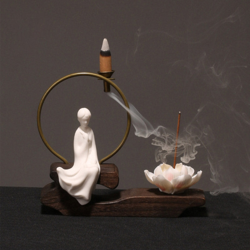 Buddha Stones陶器 蓮 癒し 瞑想 香炉 装飾