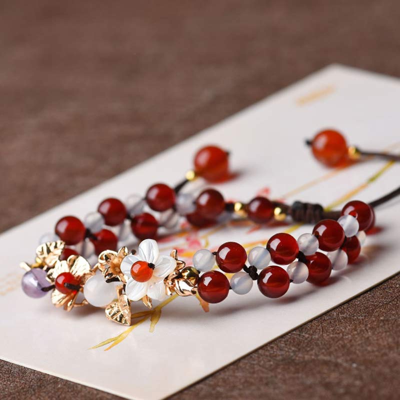 グリーンアベンチュリン ガーネット ビーズ 花びら 幸運 パワーストーンブレスレット Buddha Stones