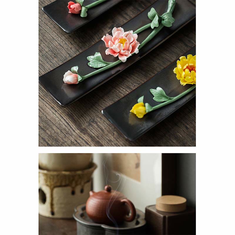 Buddha Stones蓮 牡丹 バラの花 陶器 スピリチュアル 香炉