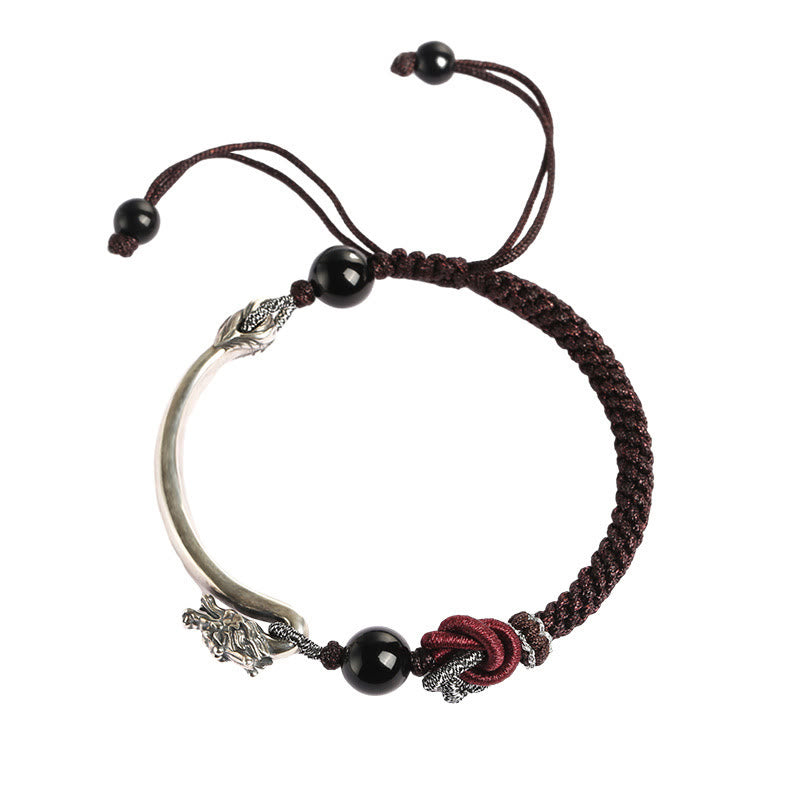 Buddha Stones925スターリングシルバー 縁起の良い龍の成功を祈る手作り編みブレスレット