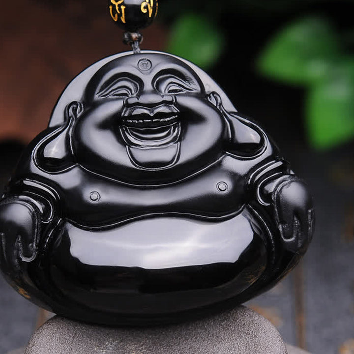 Buddha Stones笑う仏陀 ブラックオブシディアン 変身ペンダントネックレス - ブラックオブシディアン - image 1