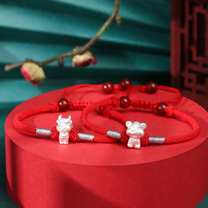 Buddha Stones999スターリングシルバー 中国十二支 幸運 強さ赤紐ブレスレット