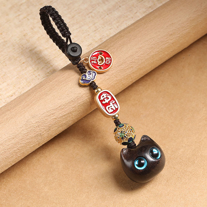 Buddha Stones黒檀 招き猫 縁起の良い雲 平和 キーホルダー 携帯電話 吊り下げ装飾