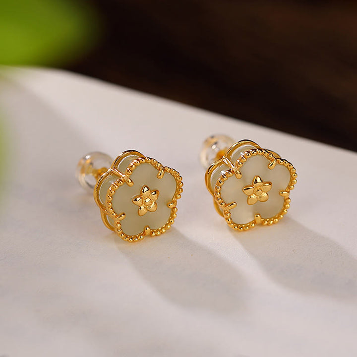 Buddha Stones925スターリングシルバー 和田翡翠 梅花 幸運のスタッドピアス