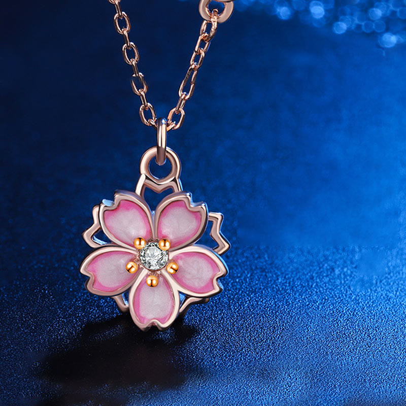 Buddha Stones925スターリングシルバー 桜の花 回転式保護ネックレスペンダント