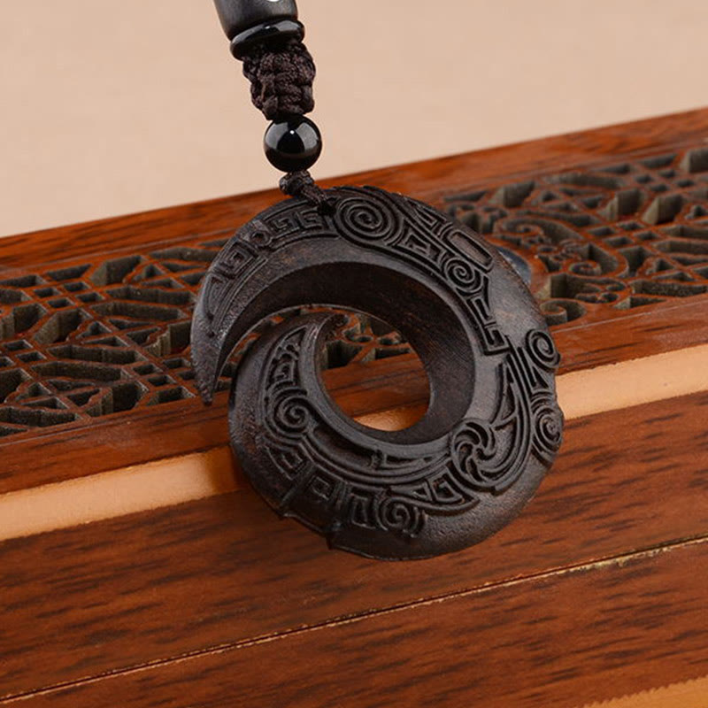 Buddha Stones小葉 紫檀 黒檀 幸運を呼ぶ デザインパターン 守護 ネックレス ペンダント