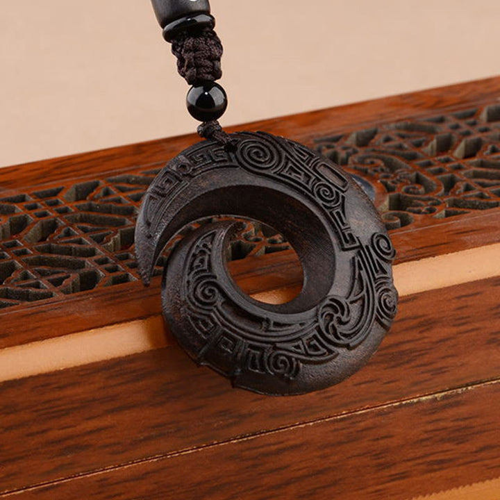 Buddha Stones小葉 紫檀 黒檀 幸運を呼ぶ デザインパターン 守護 ネックレス ペンダント