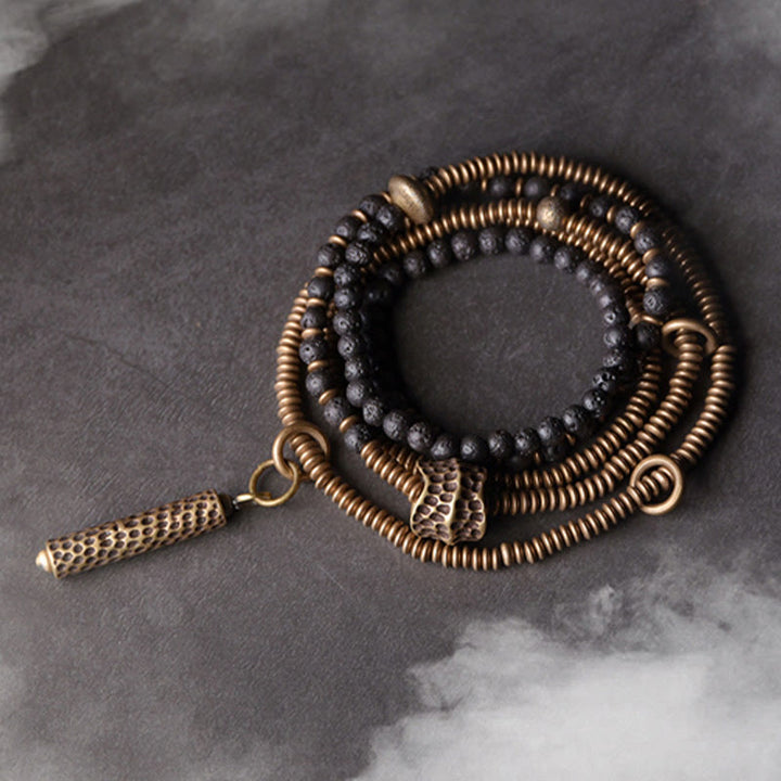 Buddha Stonesヴィンテージ 溶岩石 真鍮 銅 ヒーリング 多層ブレスレット - 17～17.5cm - image 0