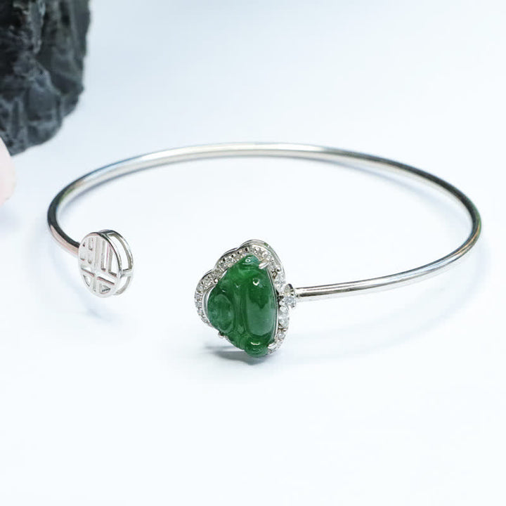 Buddha Stones925スターリングシルバー 笑う仏陀 翡翠幸運ブレスレットバングル
