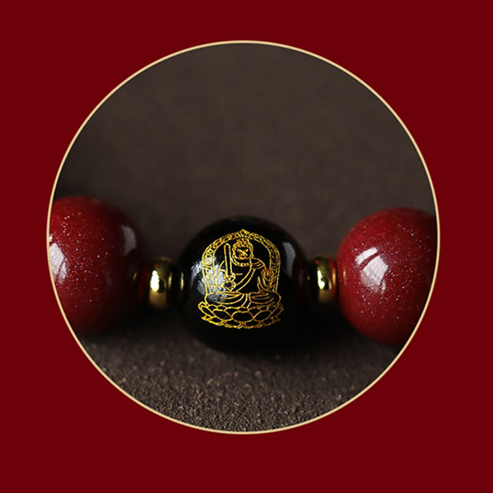 Buddha Stones925スターリングシルバー十二支誕生仏辰砂オーム・マニ・パドメ・フムカームブレスレット
