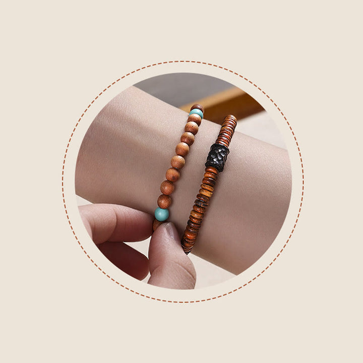 Buddha Stones白檀小葉 レッドサンダルウッド ターコイズ プロテクション ダブルラップブレスレット