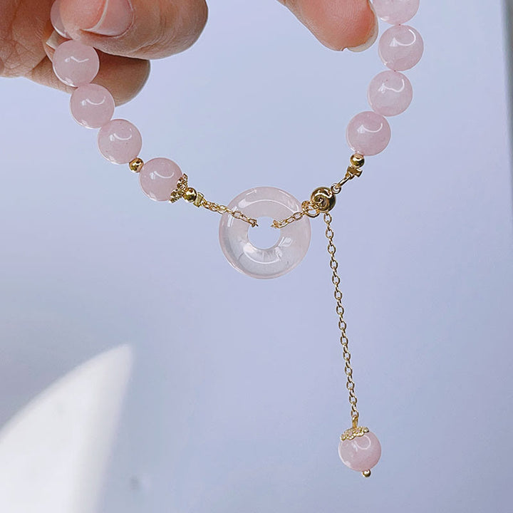 Buddha Stones天然ピンククリスタル ピースバックル ラブチャームブレスレット